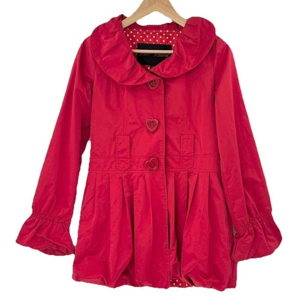 Betsey Johnson Red Heart Button Jacket Coquette Coat Sz S Punk Feminine Y2K Emo